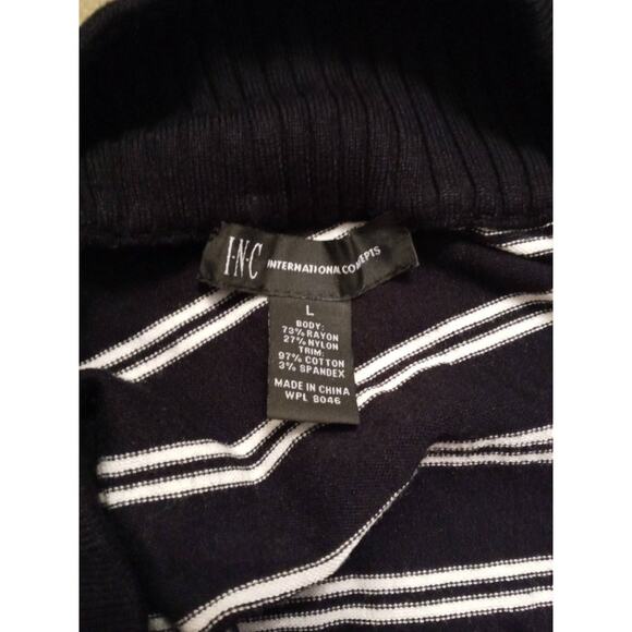 INC International Concepts B/W Striped Off Shoulder Layered Sweater Shirt, Sz L - Picture 6 of 10